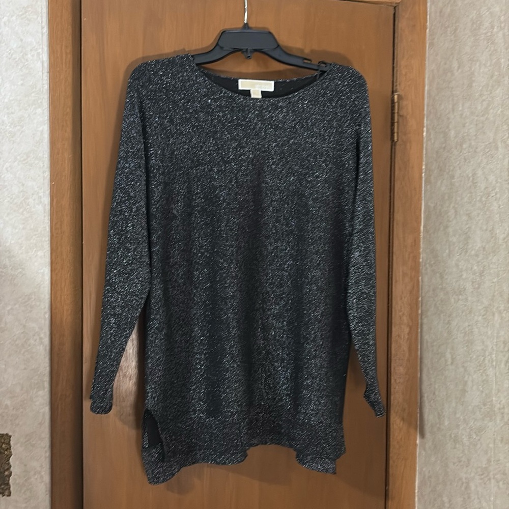 Womens L Michael Kors Metallic Long Sleeve Black Top